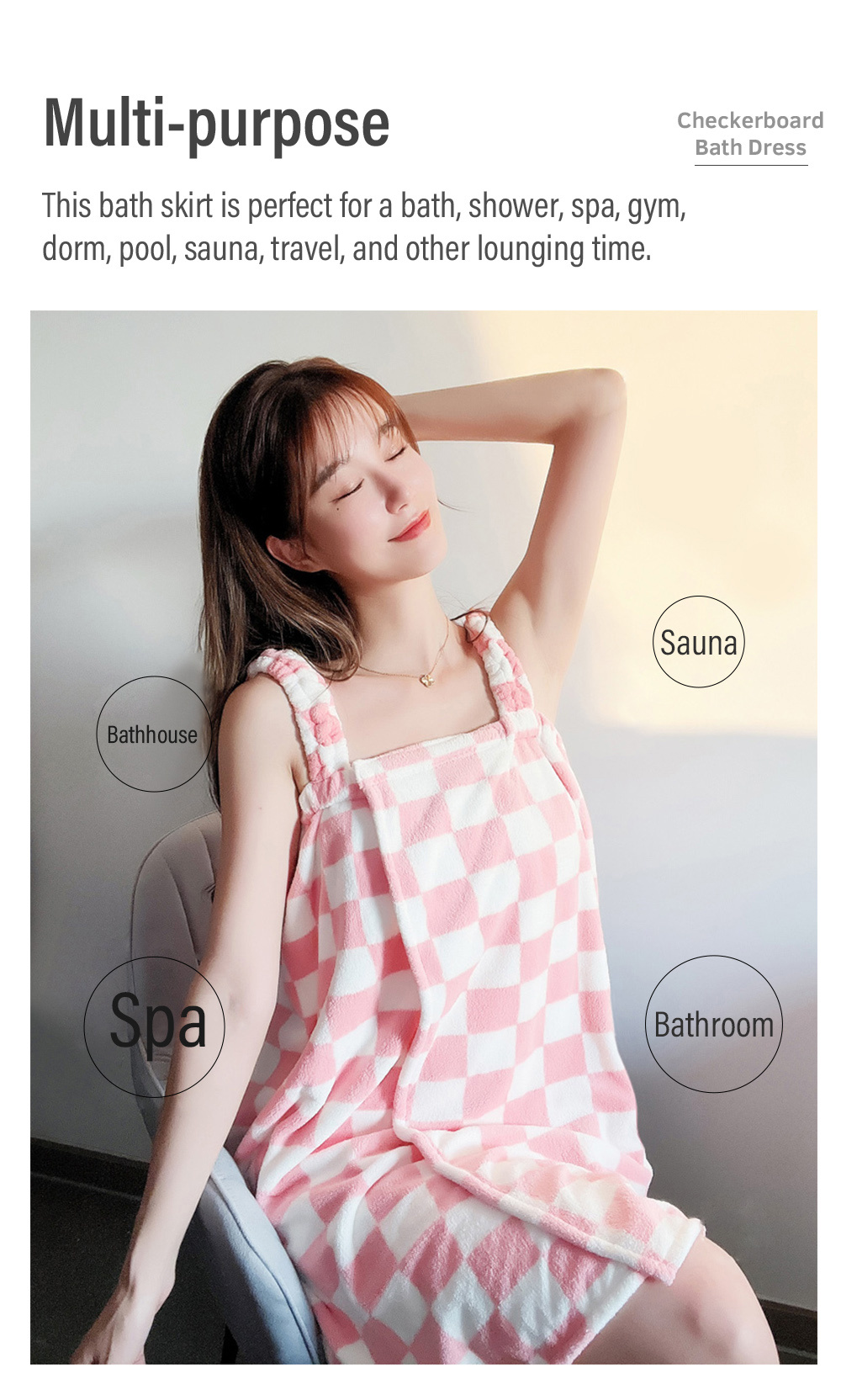 Big Plaid Bath Skirt Women Ladies Coral Velvet Bath Dress-6